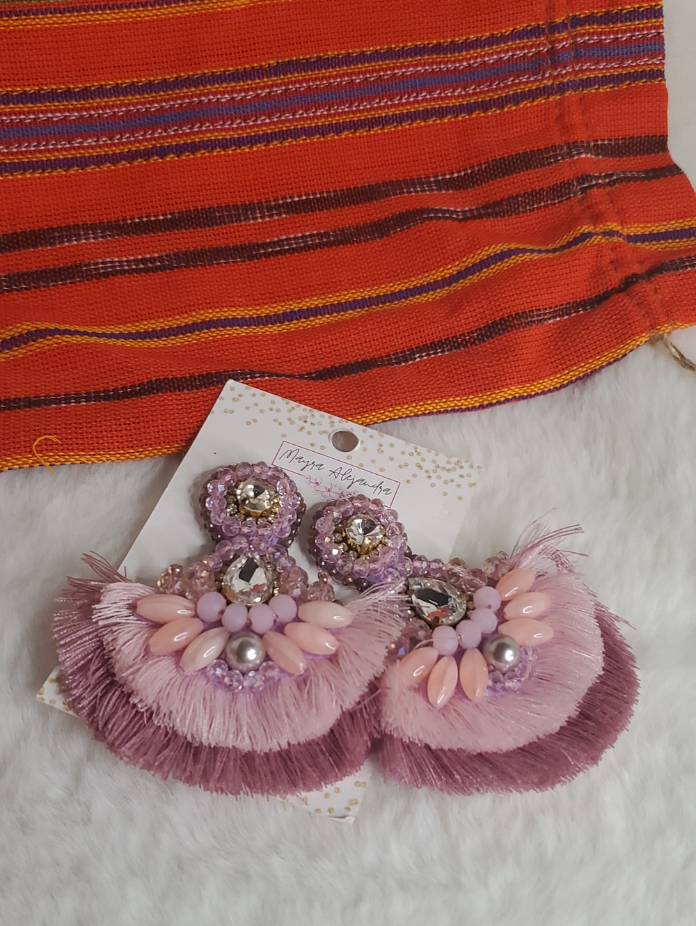 Pink and Mauve Beaded Fringe Clip-On Earrings